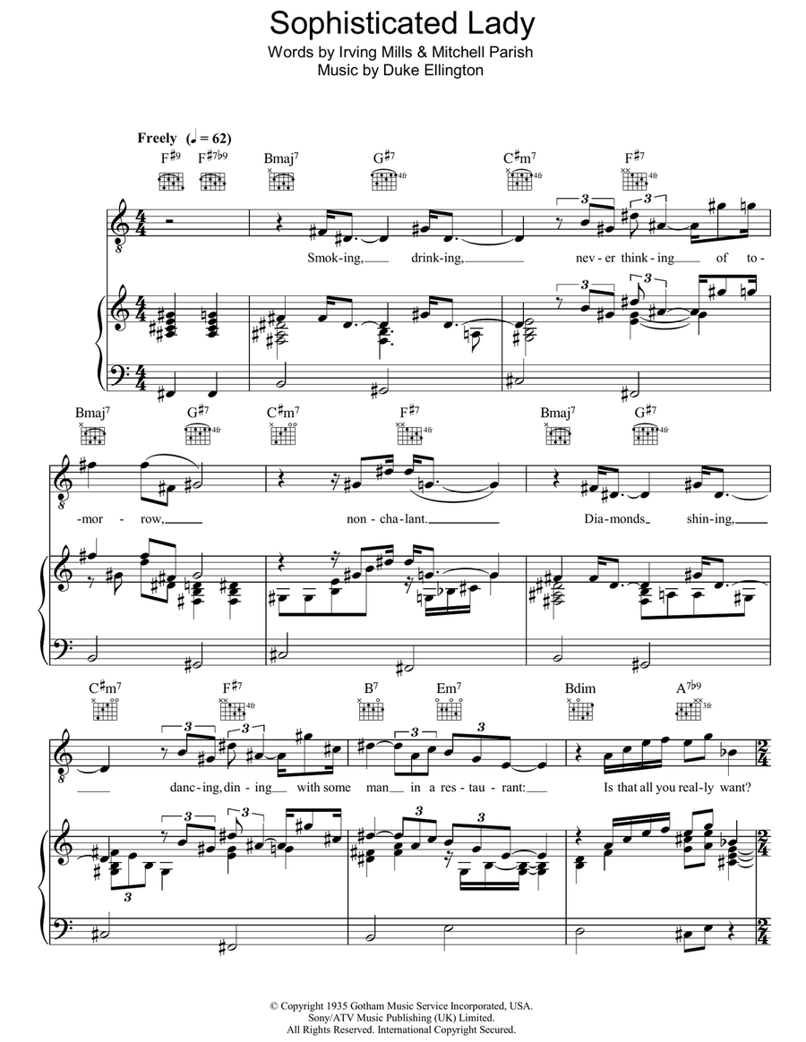 Sophisticated Lady Sophisticated Lady Piano, Vocal, Guitar scores gallery preview page 1