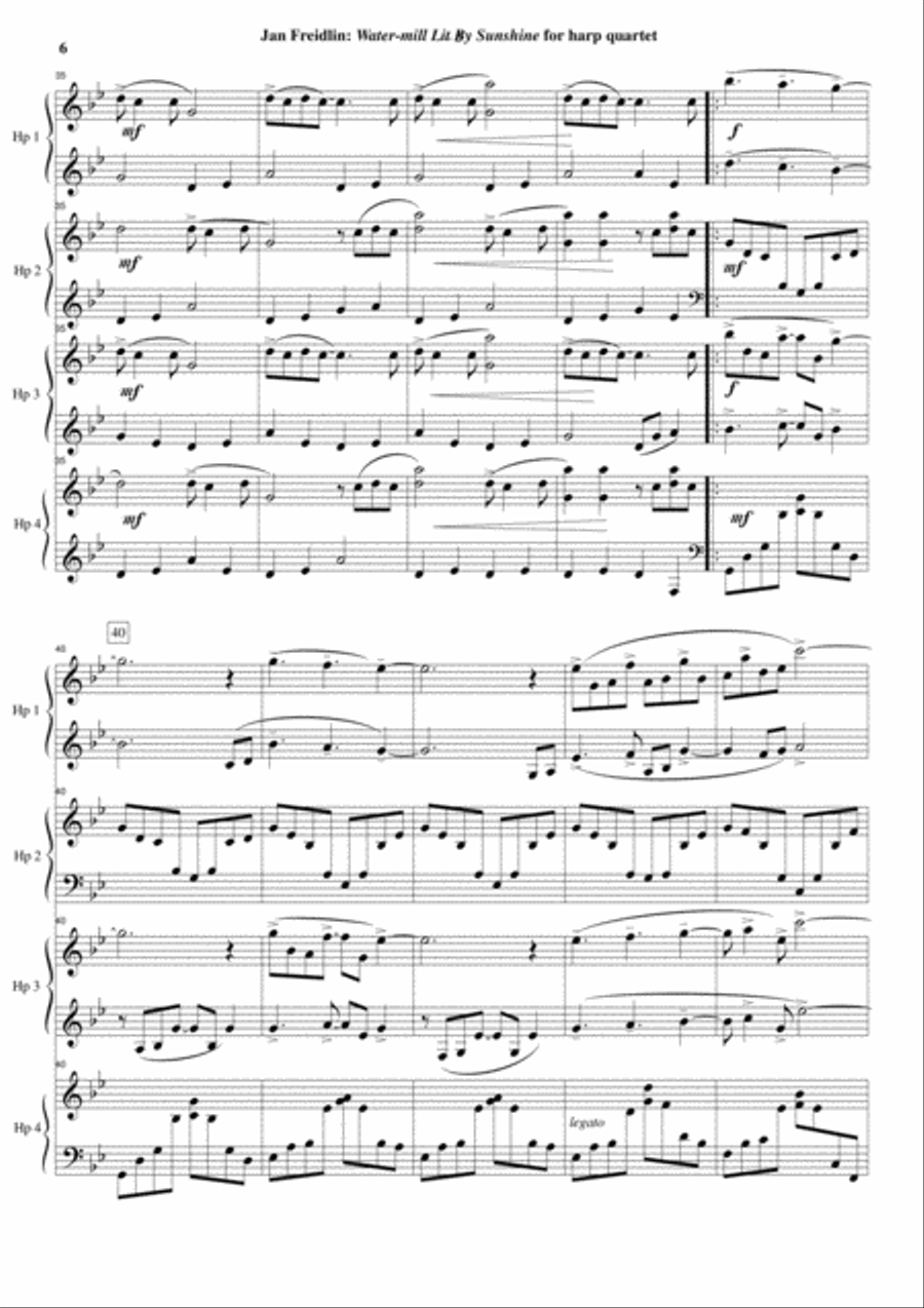 Jan Freidlin: Water-mill LIt By Sunshine for four harps Harp scores gallery preview page 6