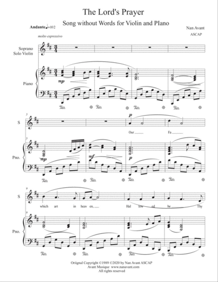 The Lord's Prayer~Song Without Words for Violin and Piano Violin Solo scores gallery preview page 2