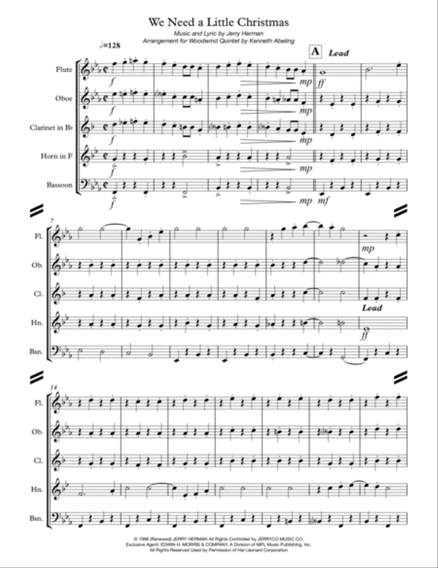 We Need A Little Christmas Woodwind Quintet scores gallery preview page 2