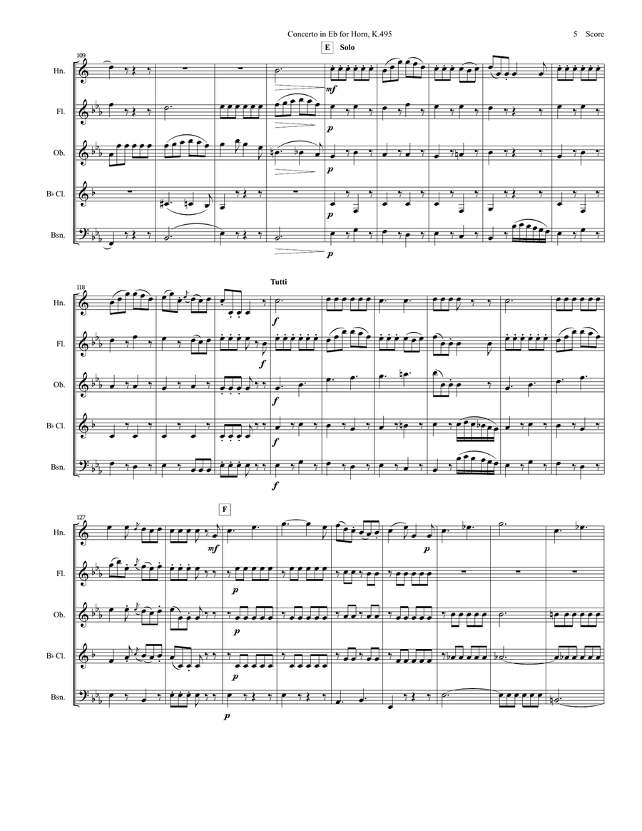 Mozart - Rondo from Concerto in Eb for Horn with wind quintet Woodwind Quintet scores gallery preview page 6