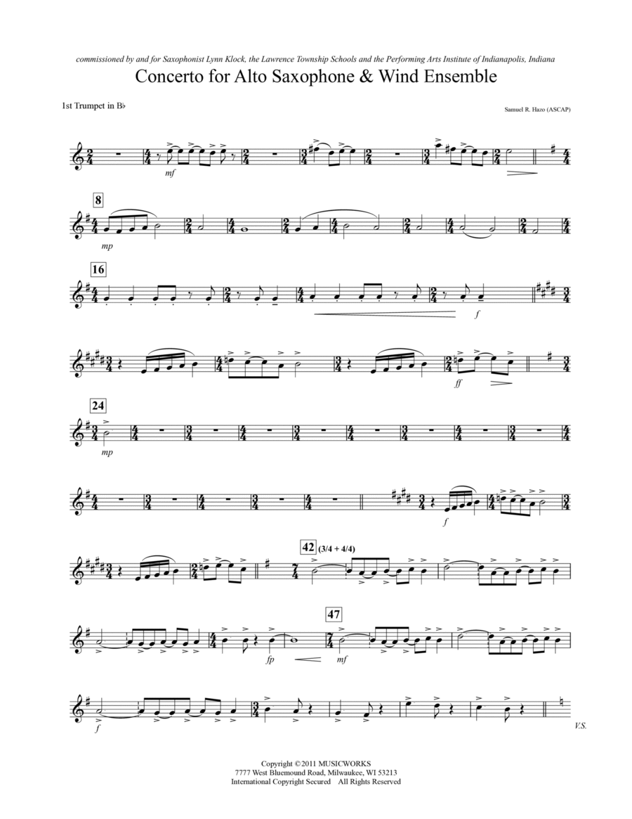Concerto For Alto Saxophone And Wind Ensemble - Bb Trumpet 1