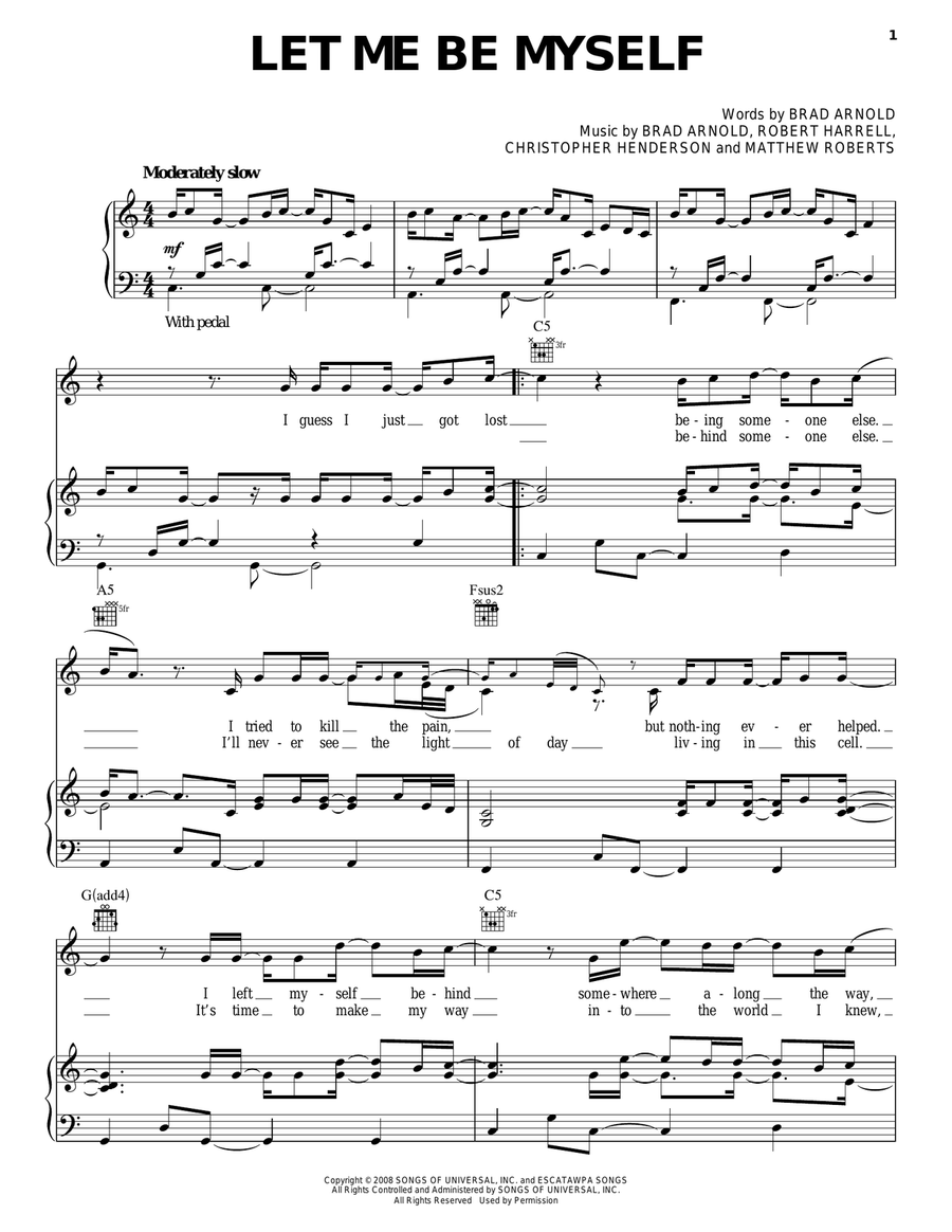 Let Me Be Myself Piano, Vocal, Guitar scores gallery preview page 1