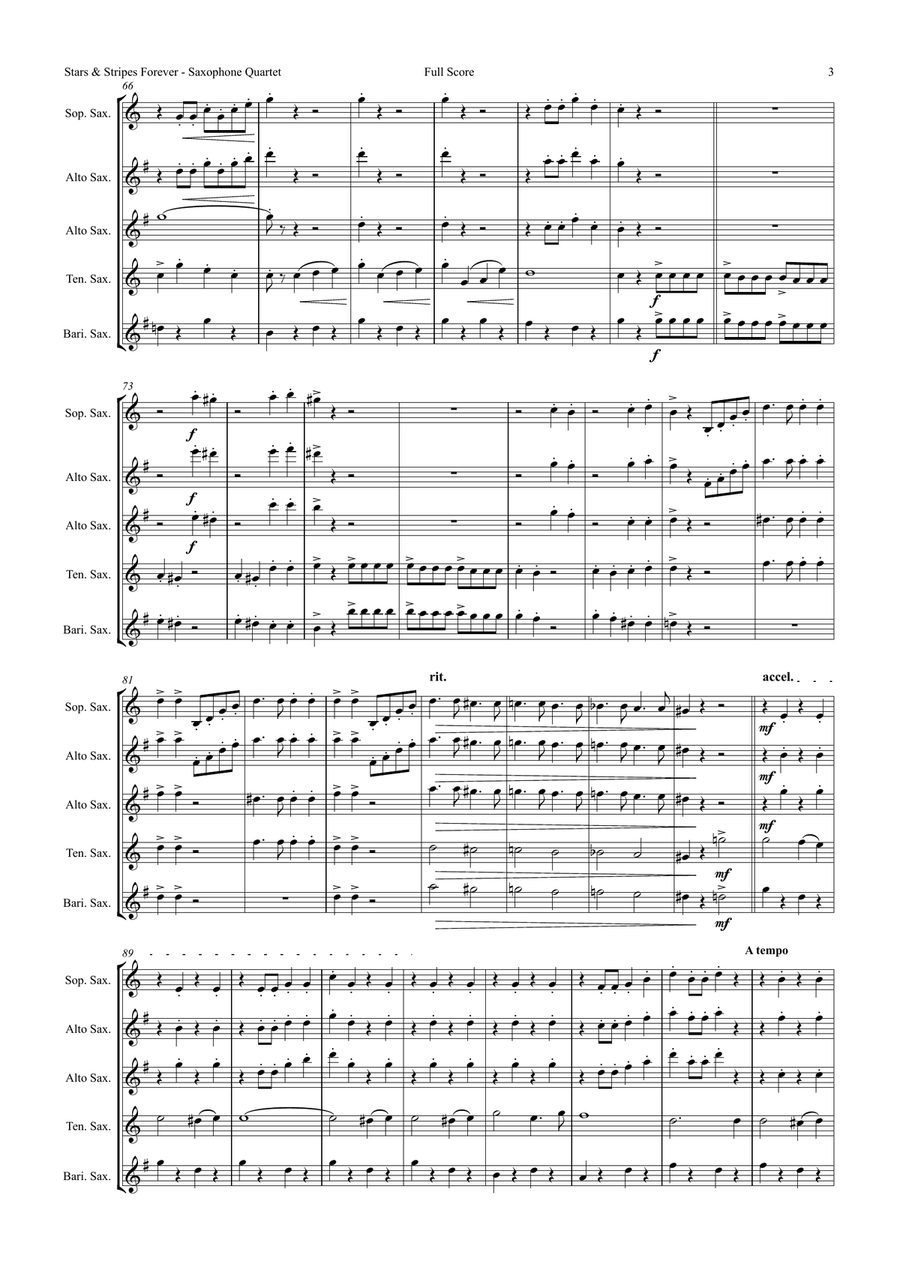 Stars and Stripes forever - Sousa - Saxophone Quartet Saxophone Quartet scores gallery preview page 3