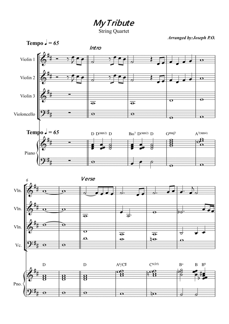 My Tribute String Quartet scores gallery preview page 1