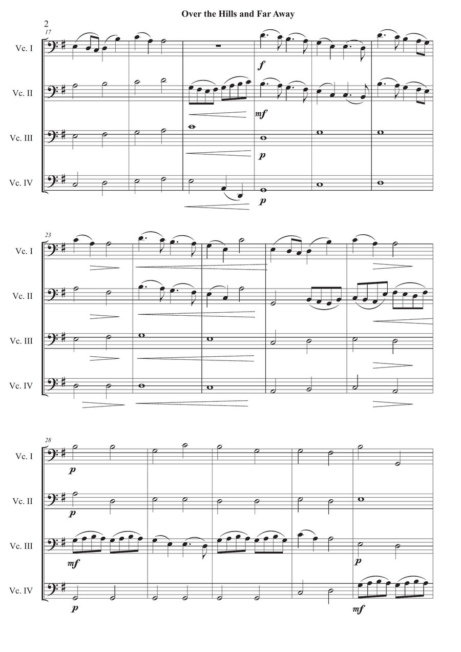 Over the Hills and Far Away for Cello Quartet - Score and cello parts