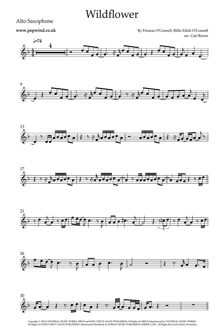 Wildflower Alto Saxophone scores gallery preview page 1