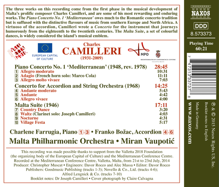 Charles Camilleri: Piano Concerto No. 1 - Concerto for Accordion & String Orchestra - Malta Suite image number null