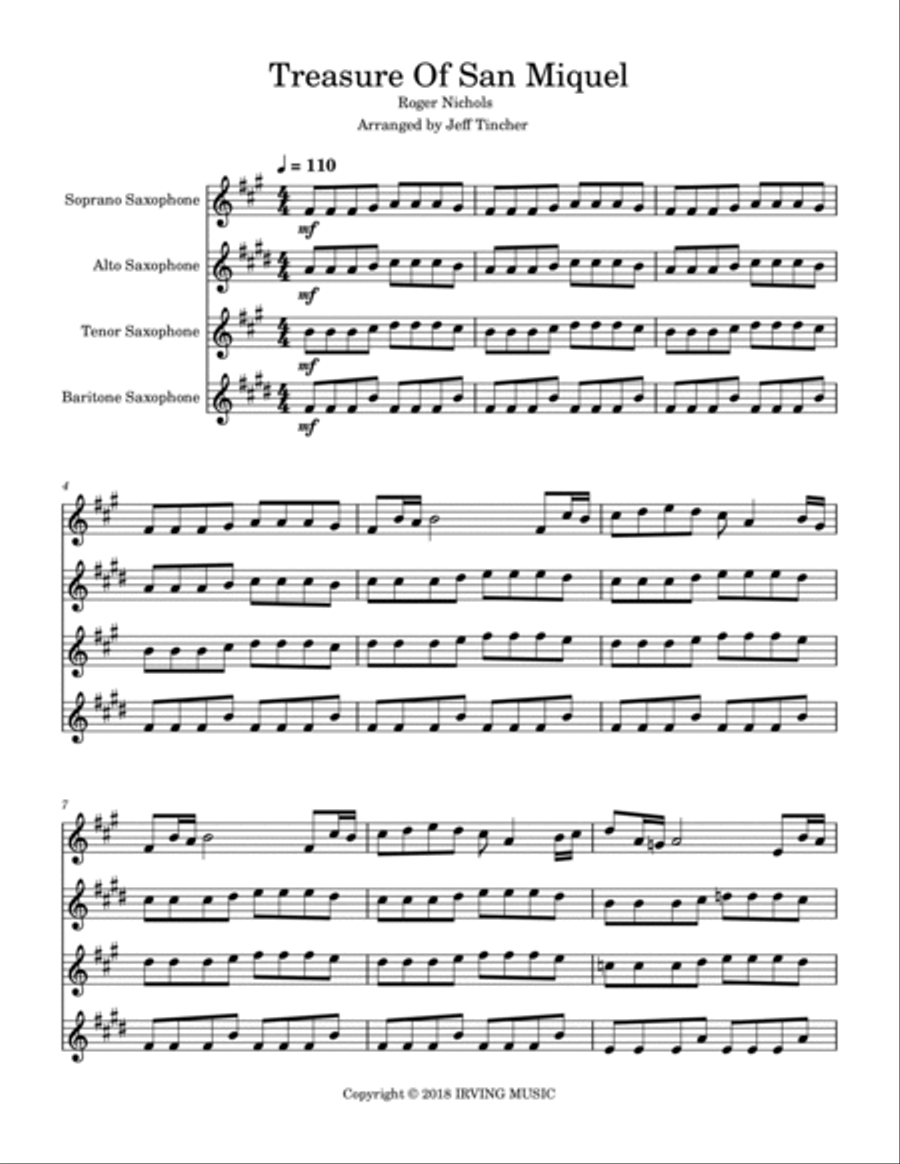 Treasure Of San Miquel Saxophone Quartet scores gallery preview page 2