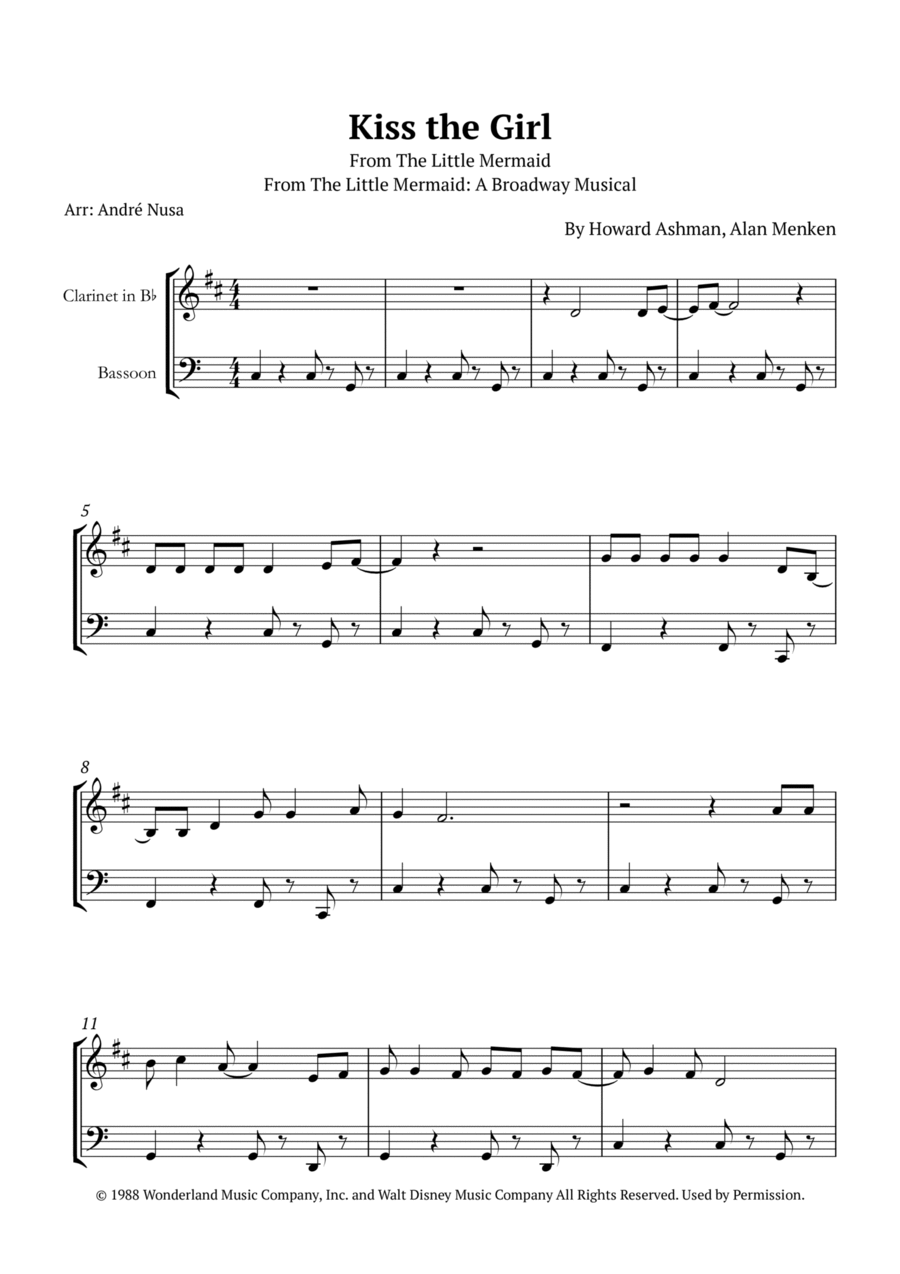 Kiss The Girl Woodwind Duet scores gallery preview page 1
