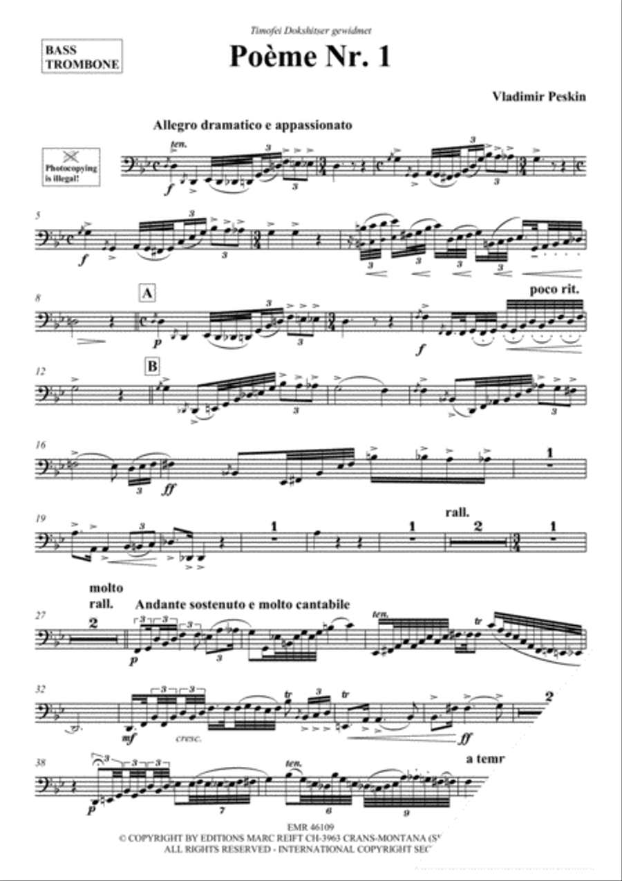 Poeme No. 1 Bass Trombone scores gallery preview page 3