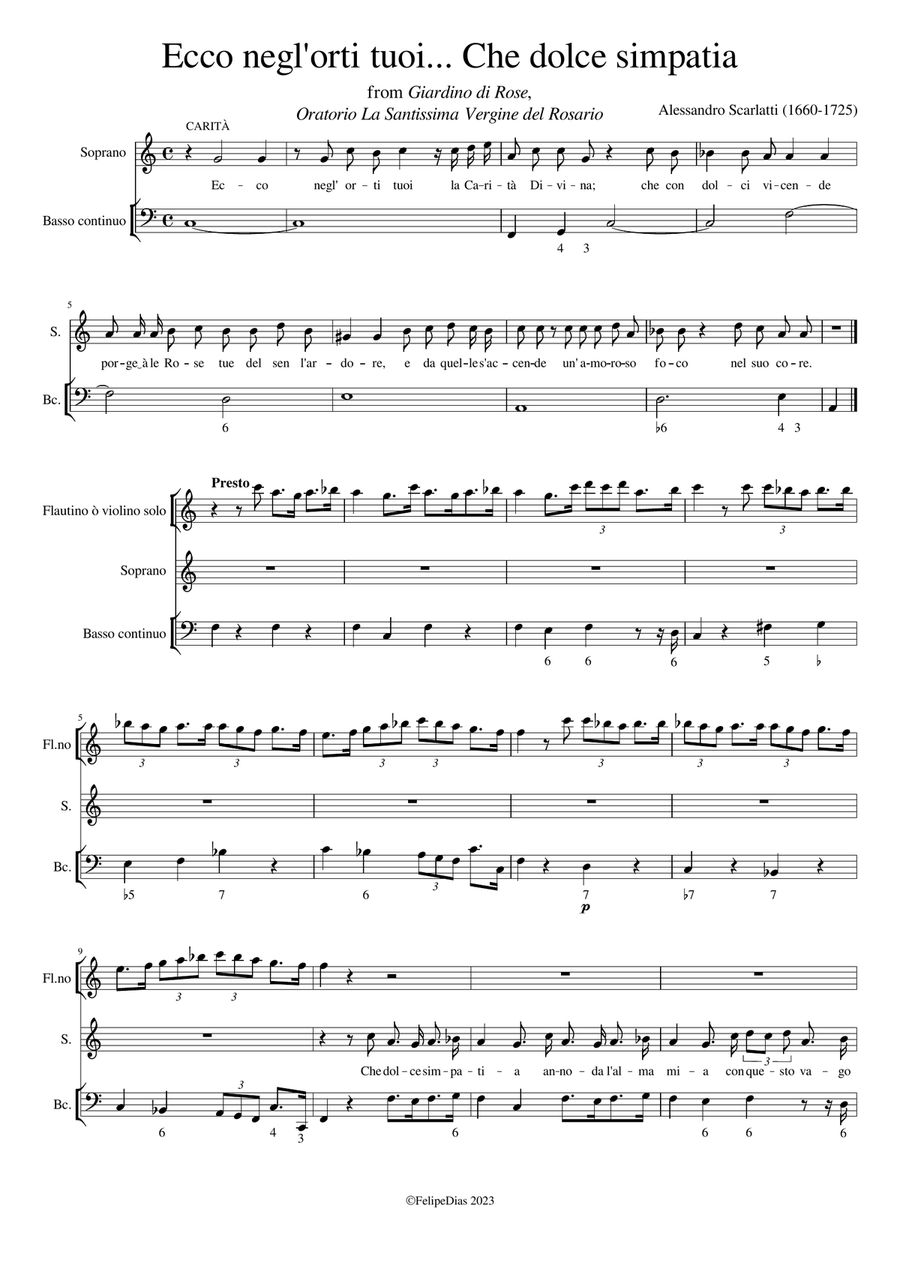 Ecco negl'orti tuoi... Che dolce simpatia Small Ensemble scores gallery preview page 1