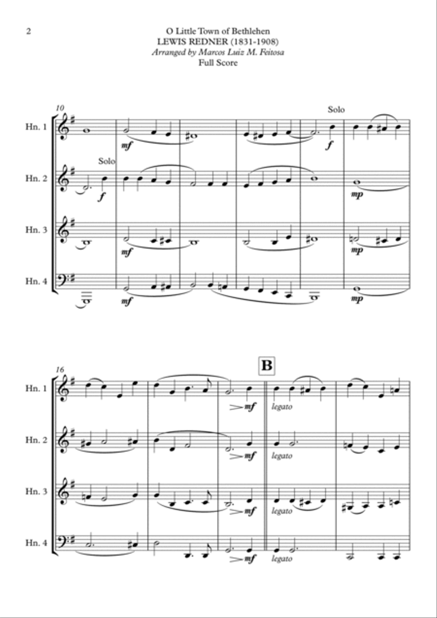 O Little Town of Bethlehem - Horn in F Quartet French Horn Quartet scores gallery preview page 4
