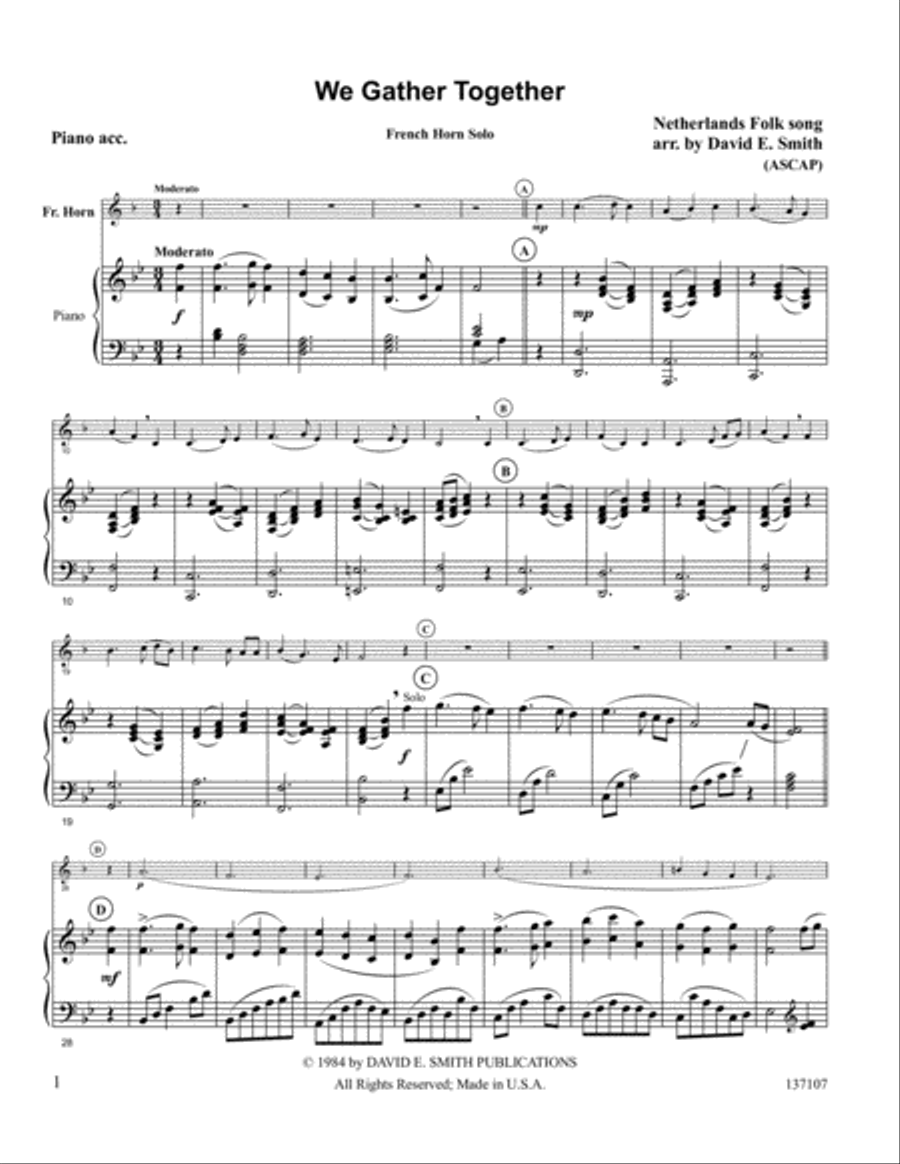 We Gather Together We Gather Together Horn Solo scores gallery preview page 1