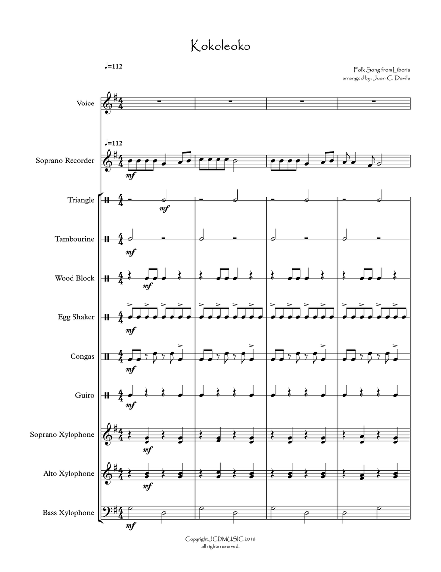 Kokoleoko (For Orff Ensemble) Large Ensemble scores gallery preview page 1