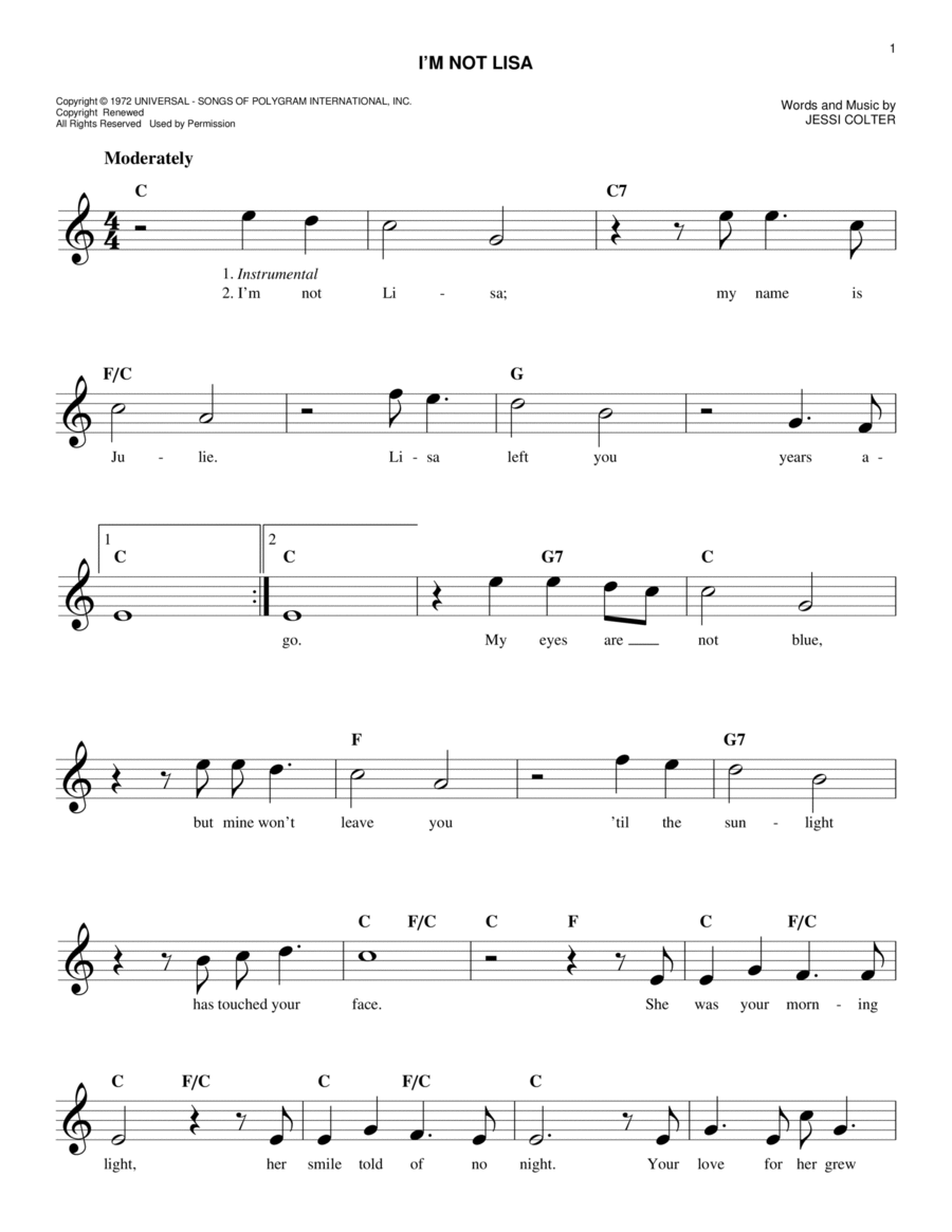 I'm Not Lisa I'm Not Lisa Piano scores gallery preview page 1