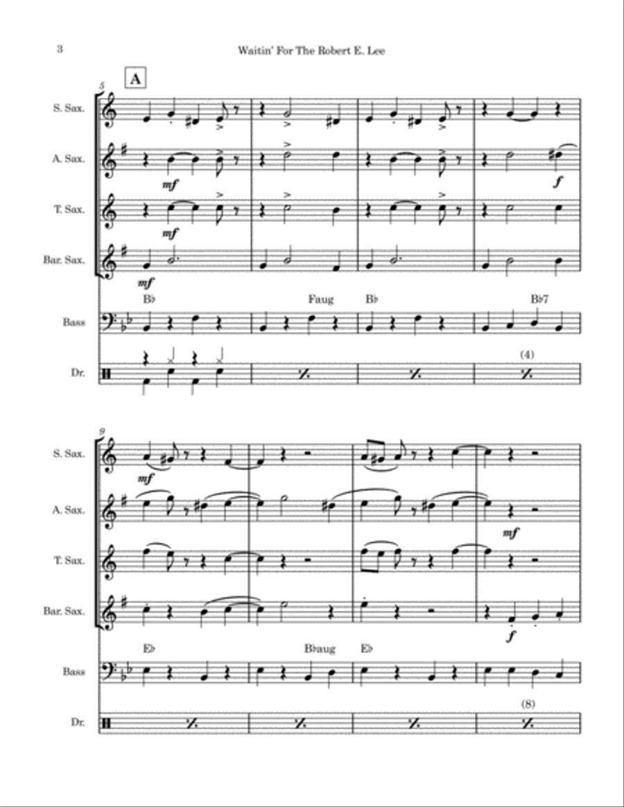 Waitin' For The Robert E. Lee (Saxophone Quartet) Saxophone Quartet scores gallery preview page 3