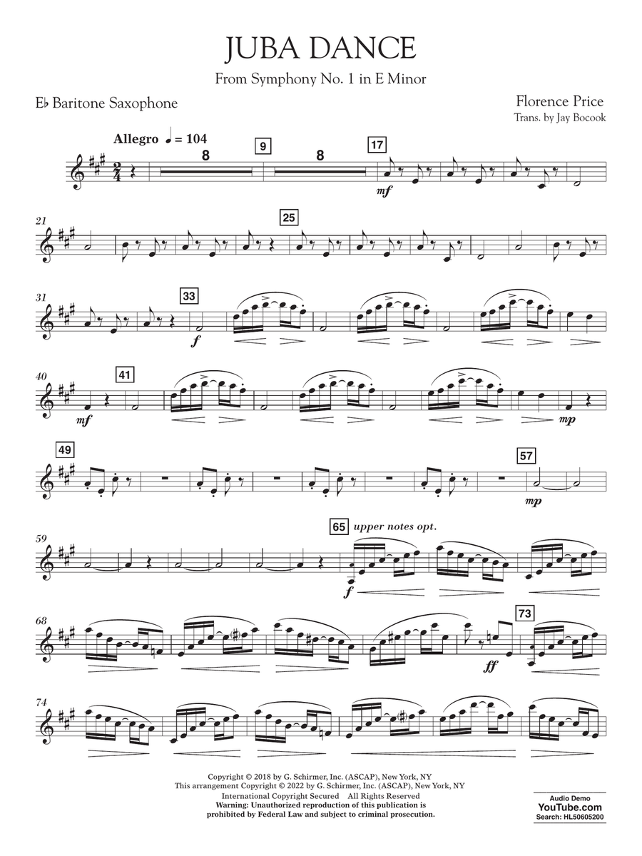 Juba Dance (from Symphony No. 1) - Baritone Saxophone in Eb Concert Band scores gallery preview page 1