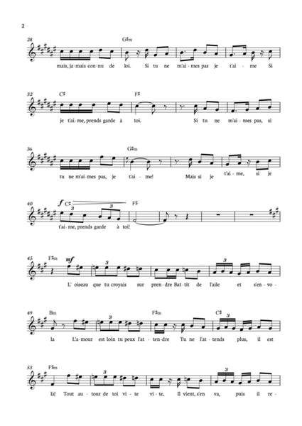 Habanera Carmen for voice in F# minor with chords. image number null