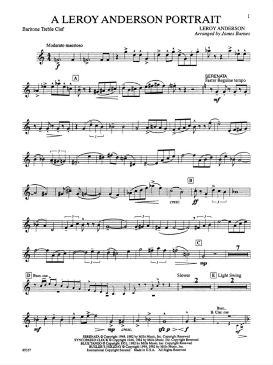 Leroy Anderson Portrait: Baritone T.C. Concert Band scores gallery preview page 1