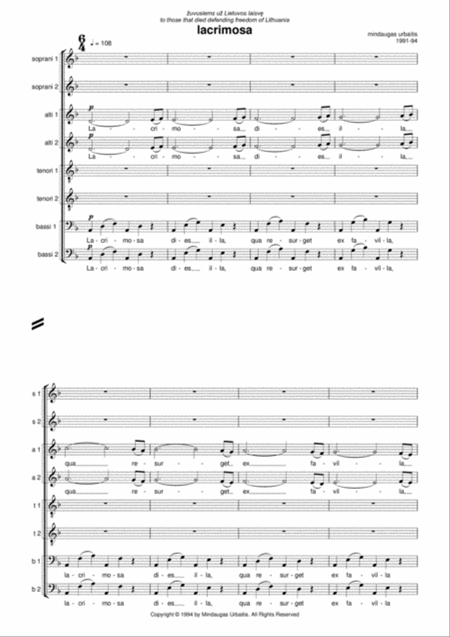 Lacrimosa 4-Part scores gallery preview page 1
