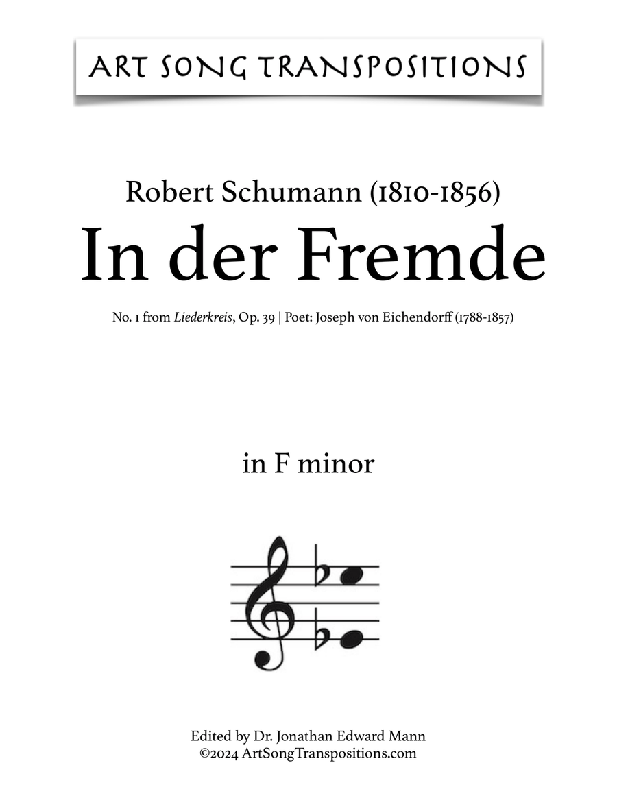 SCHUMANN: In der Fremde, Op. 39 no. 1 (transposed to F minor) Piano, Vocal scores gallery preview page 1