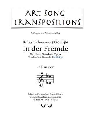 Book cover for SCHUMANN: In der Fremde, Op. 39 no. 1 (transposed to F minor)
