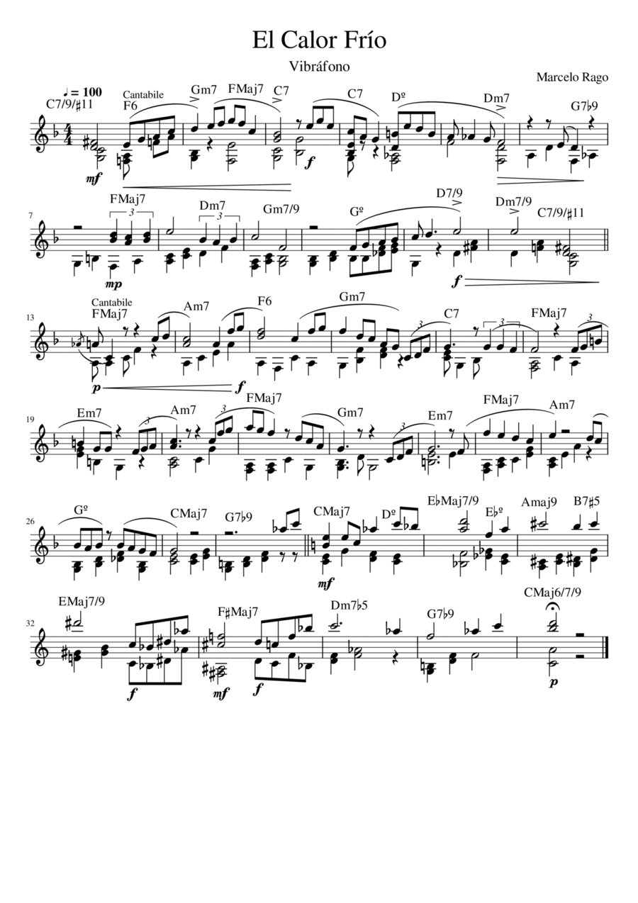 El Calor frio (Vibrafono) Piano, Vocal, Guitar scores gallery preview page 1