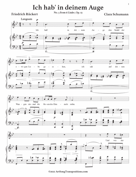SCHUMANN: Ich hab’ in deinem Auge, Op. 13 no. 5 (transposed to B-flat major)