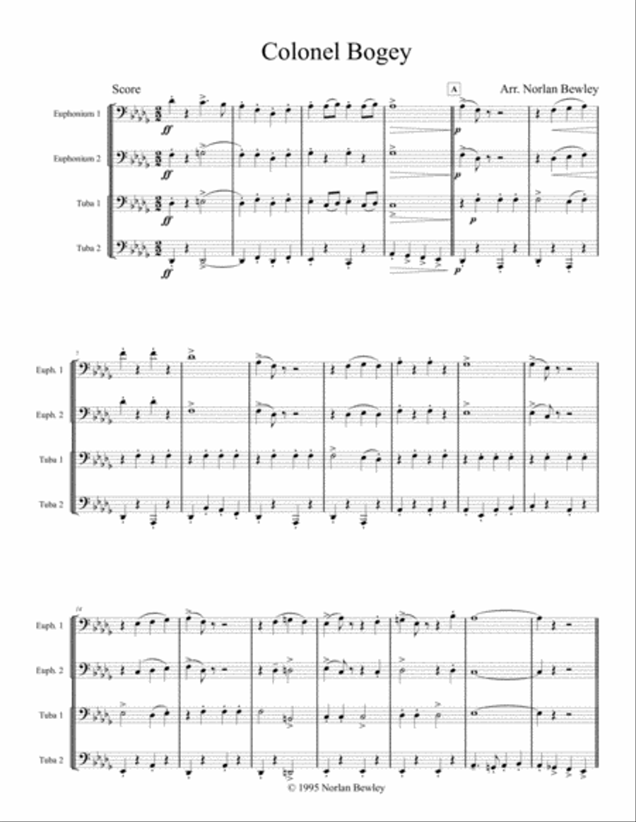 Col. Bogey March - Tuba/Euphonium Quartet Brass Ensemble scores gallery preview page 1