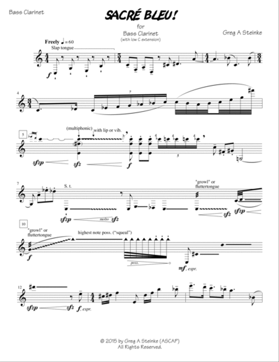 Sacre Bleu! For Bass Clarinet with Low C extension Bass Clarinet scores gallery preview page 3