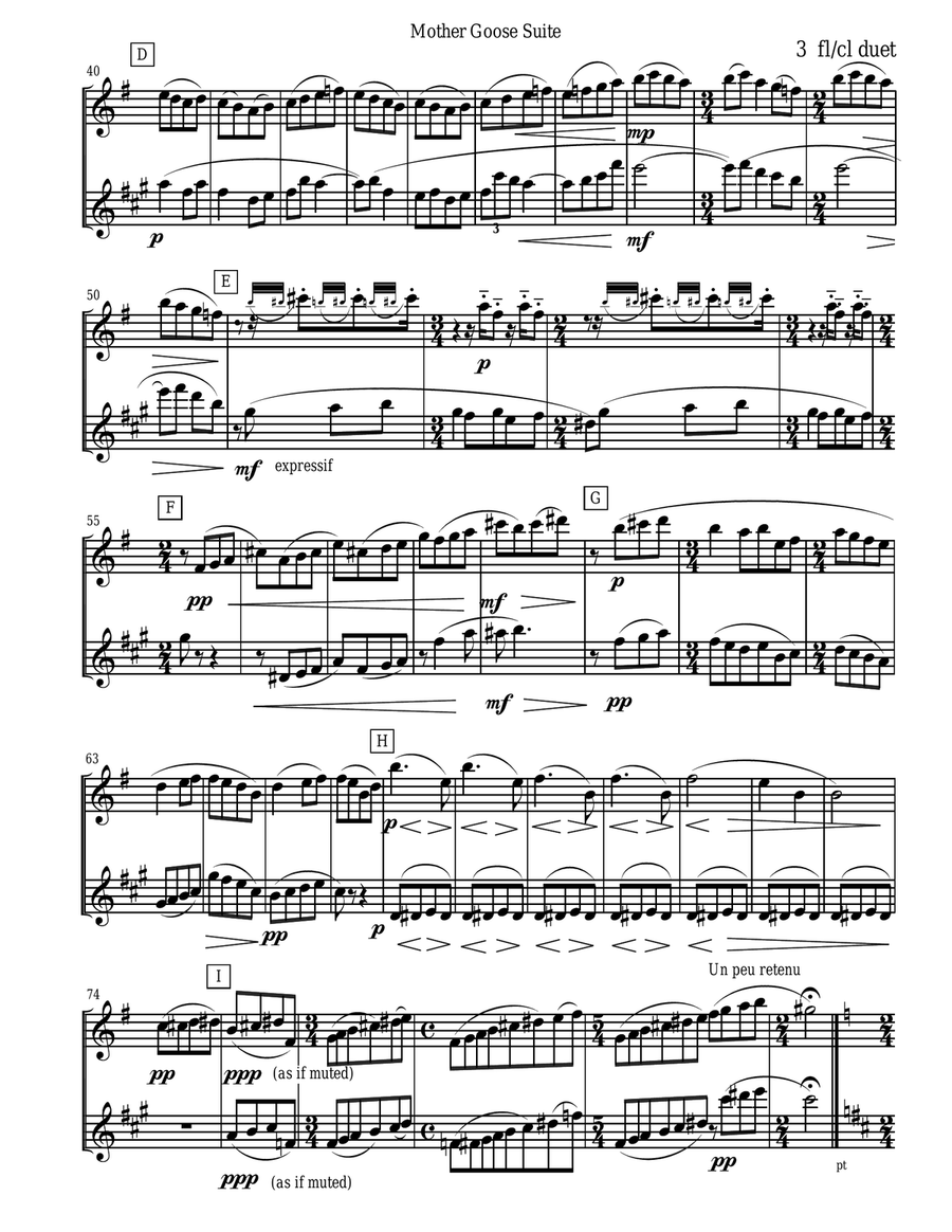 Ravel - Mother Goose Suite Selections for Flute and Clarinet Duet Woodwind Duet scores gallery preview page 3