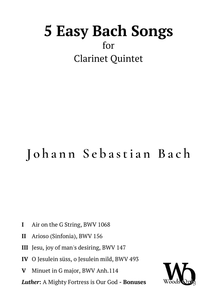 5 Famous Songs by Bach for Clarinet Quintet Clarinet Quintet scores gallery preview page 1