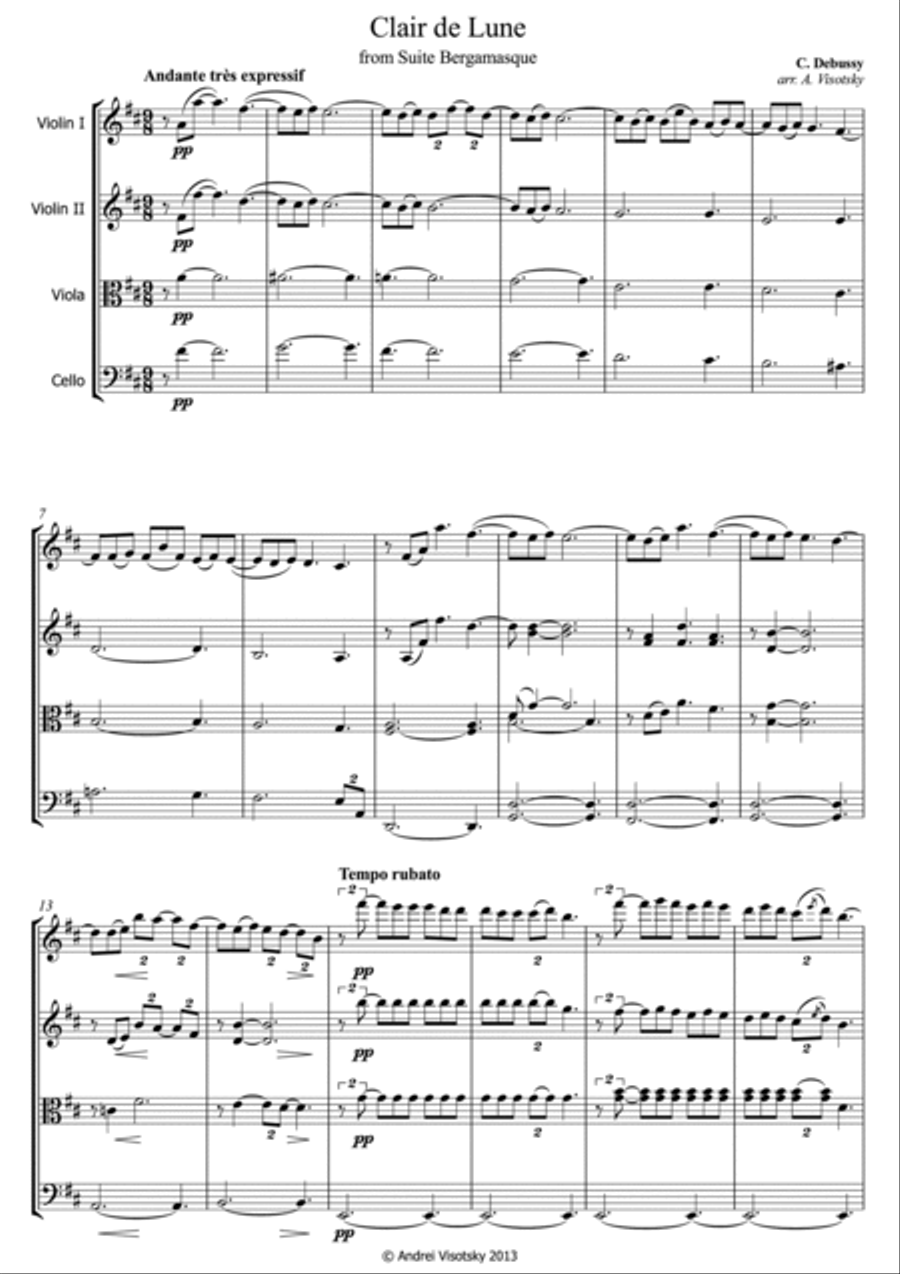 Clair de Lune Clair de Lune String Quartet scores gallery preview page 2