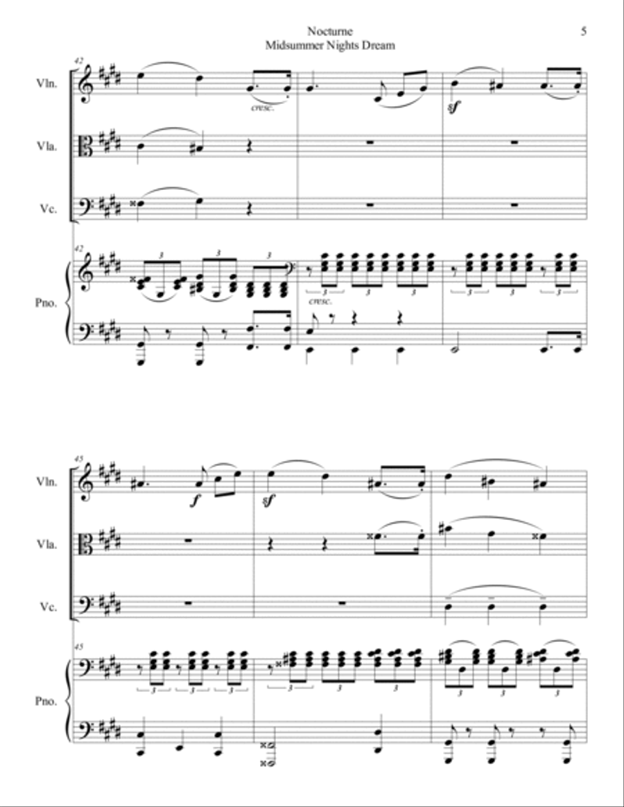 Felix Mendelssohn - Nocturne (from A Midsummer Night's Dream) arr. for piano quartet (score and part Piano Quartet scores gallery preview page 5