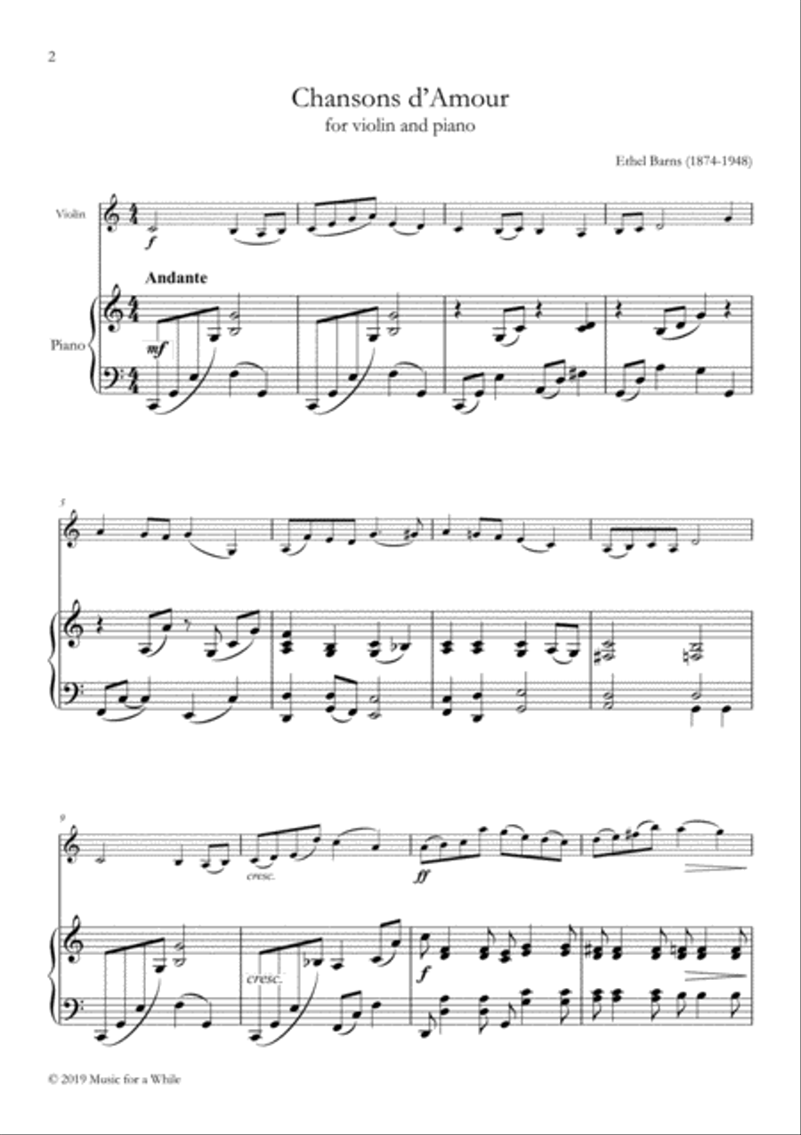 Ethel Barns - Chansons d'Amour for violin and piano Violin Solo scores gallery preview page 2