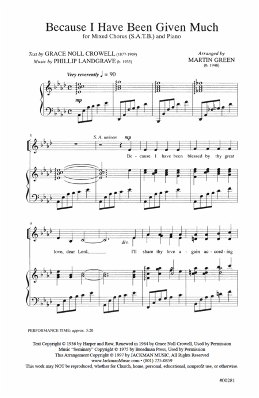 Because I Have Been Given Much - SATB - Green 4-Part scores gallery preview page 2