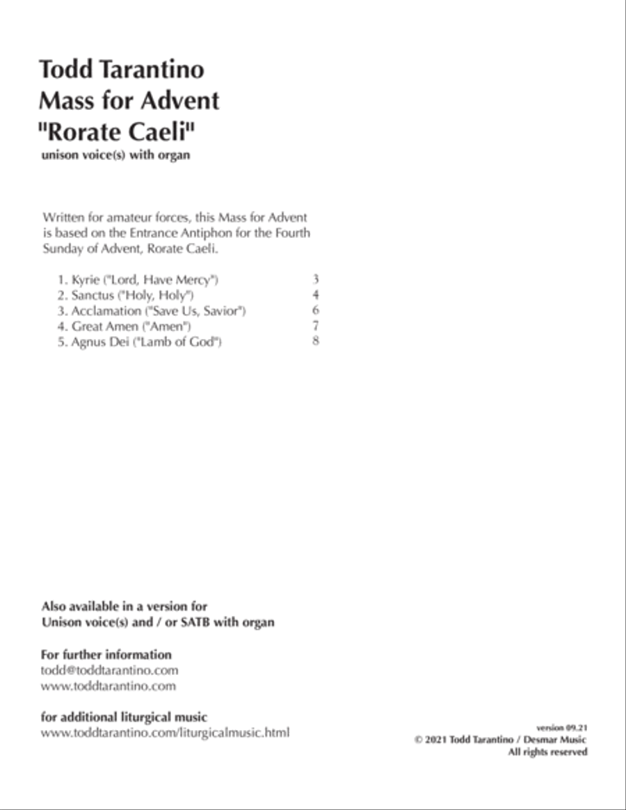 Mass for Advent - Rorate Caeli - Voice with Organ or keyboard Unison Choir scores gallery preview page 2