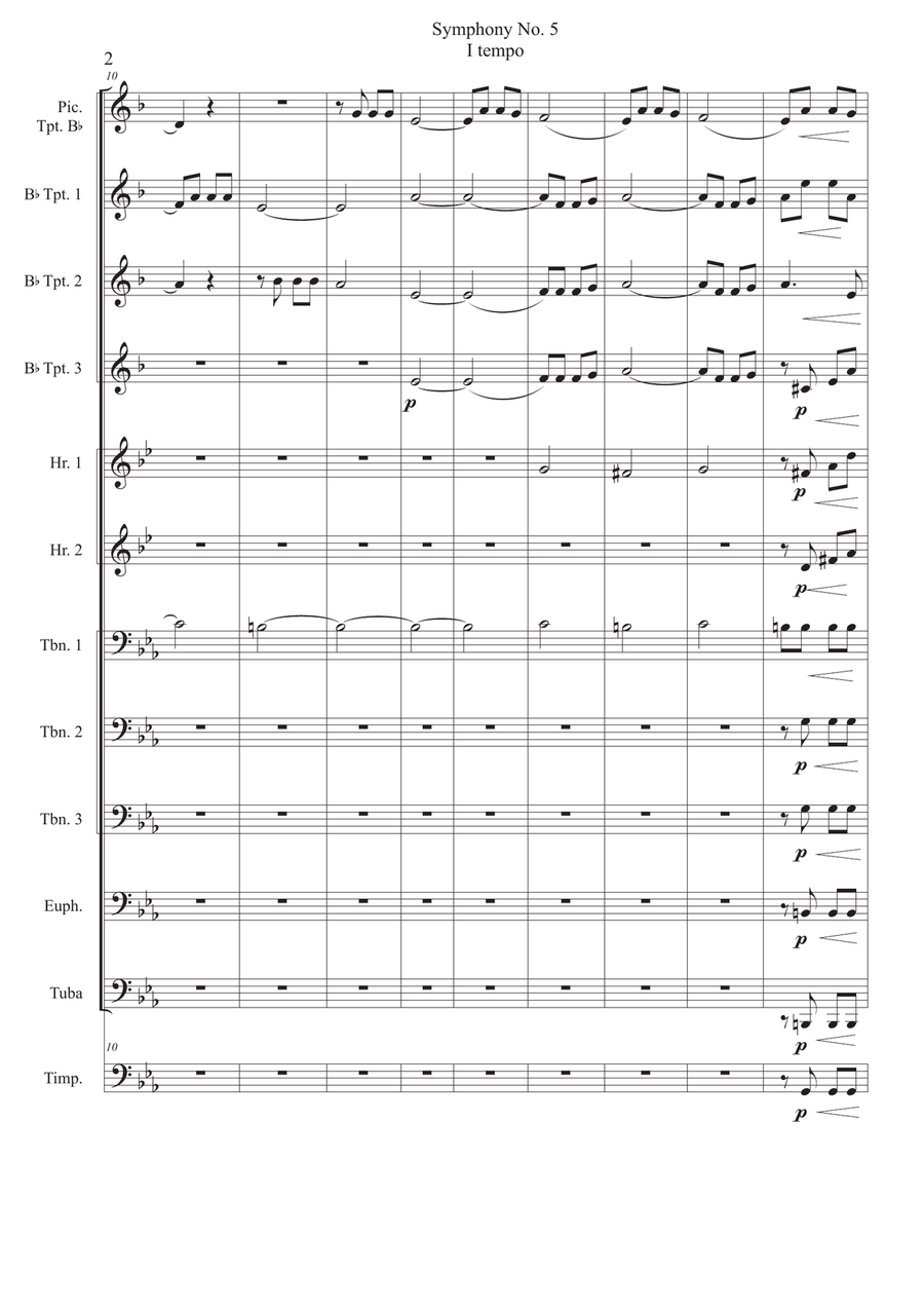 Beethoven Symphony No.5 (1st Movement) for Eleven Brass Ensemble and Timpani Brass Ensemble scores gallery preview page 3
