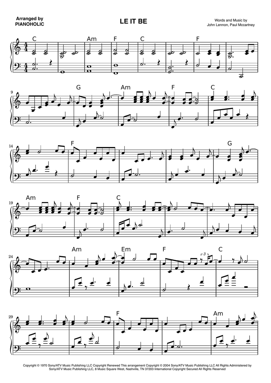 Let It Be Piano Solo scores gallery preview page 1