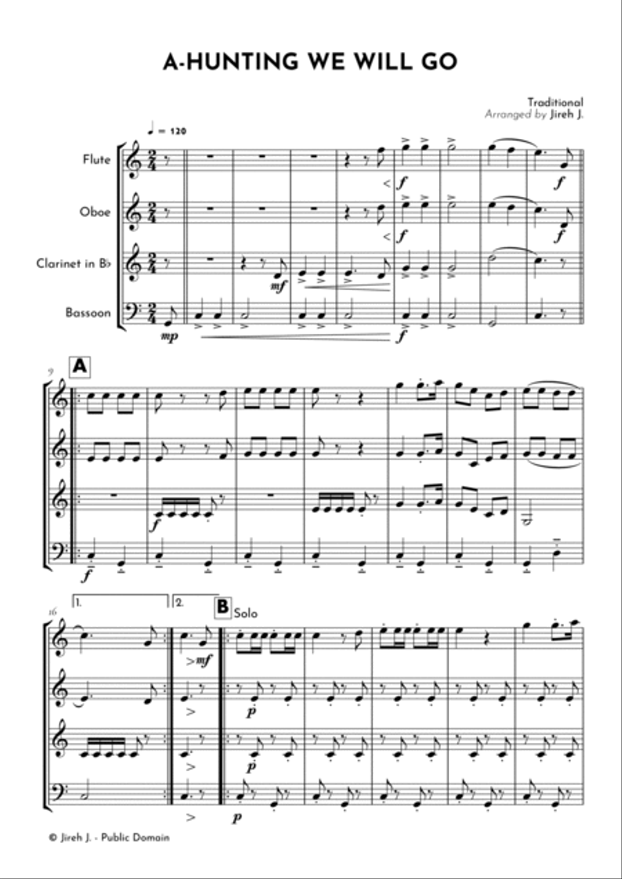 A-Hunting We Will Go Woodwind Quartet scores gallery preview page 2