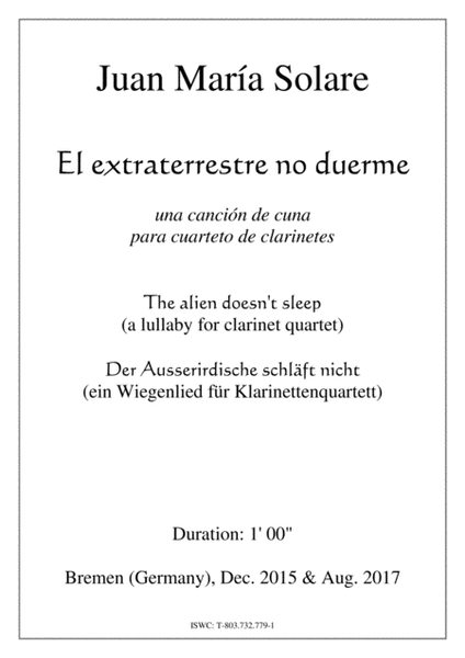 El extraterrestre no duerme [a happy lullaby for clarinet quartet] image number null