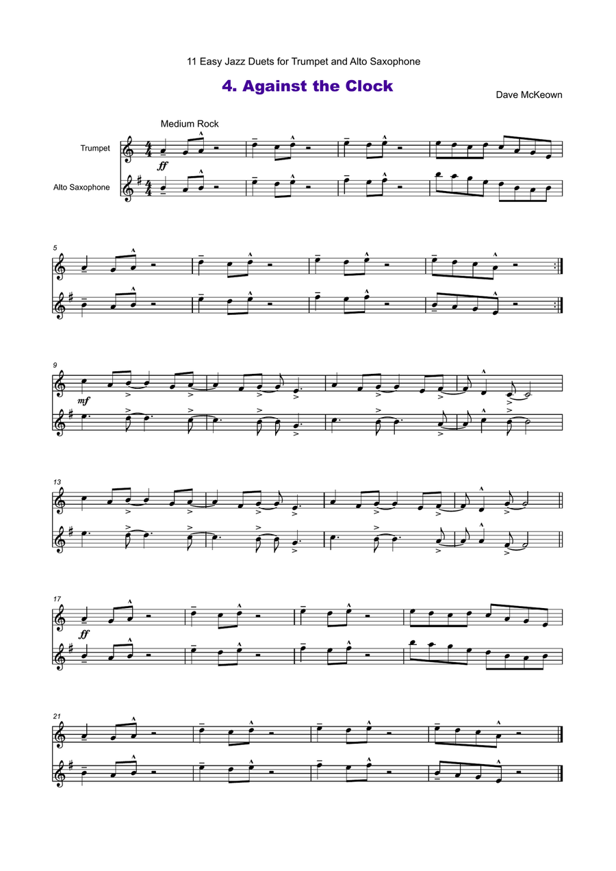 11 Easy Jazz Duets for Trumpet and Alto Saxophone Alto Saxophone scores gallery preview page 5