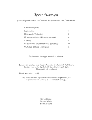 Seven Dwarves: A Suite of Miniatures for Piccolo, Harpsichord and Percussion