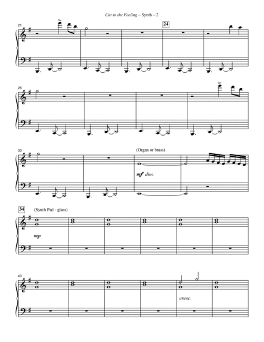 Cut To The Feeling - Synthesizer Choir scores gallery preview page 2