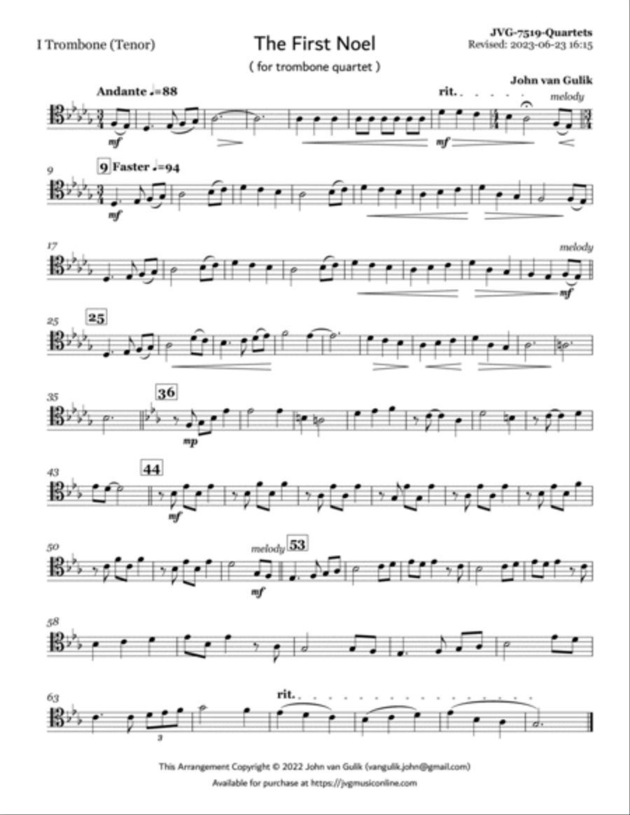 The First Noel - Trombone Quartet Brass Quartet scores gallery preview page 5