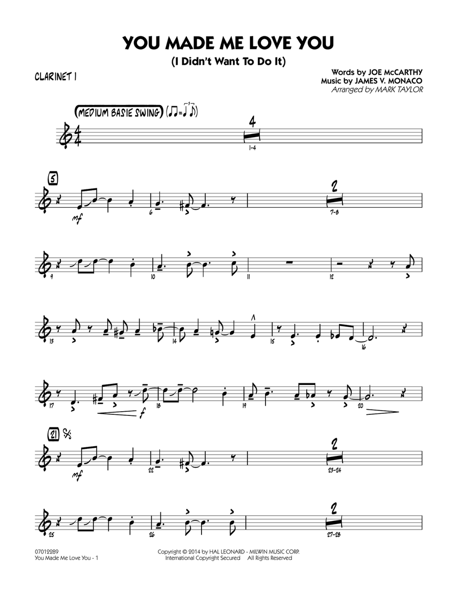 You Made Me Love You (I Didn't Want to Do It) - Bb Clarinet 1