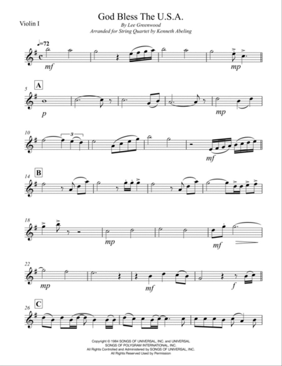 God Bless The U.s.a. String Quartet scores gallery preview page 6