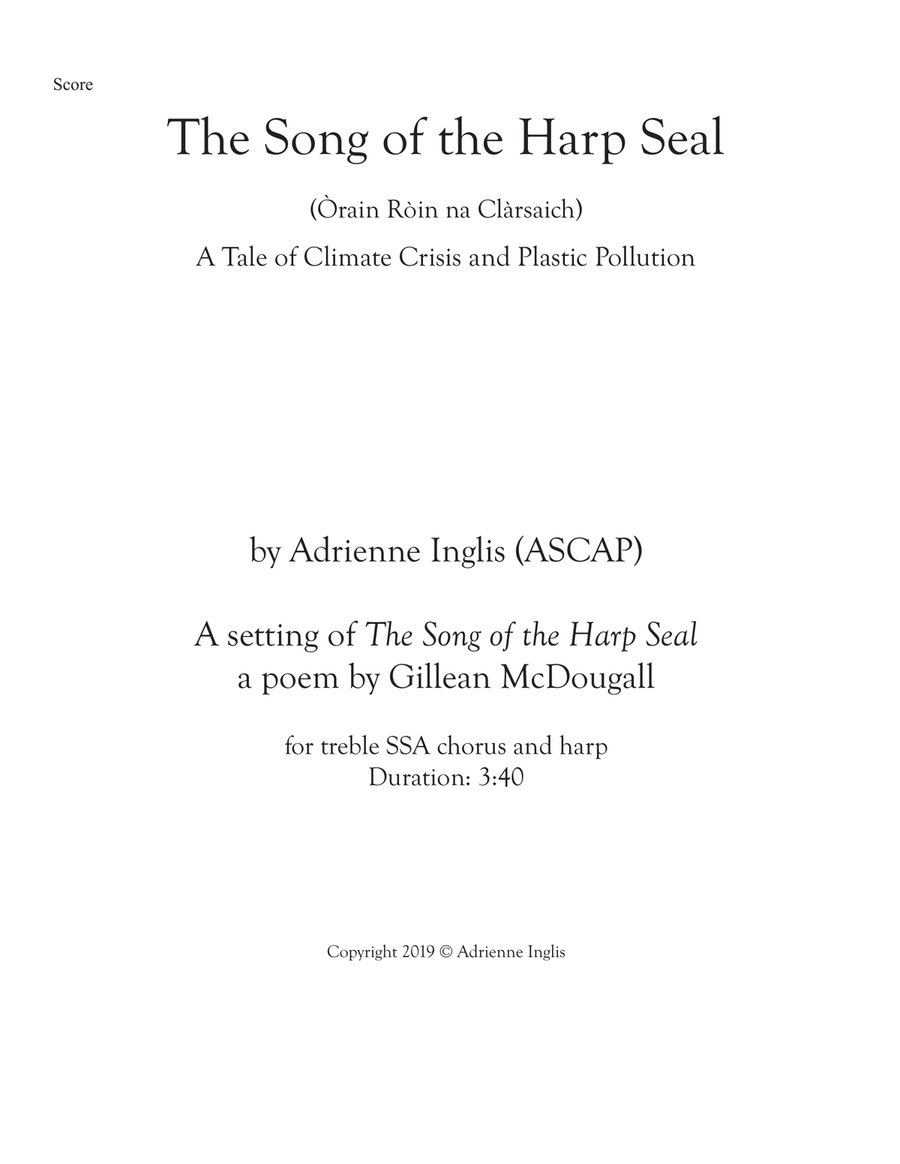 The Song of the Harp Seal for SSA and pedal or lever harp SSA scores gallery preview page 1