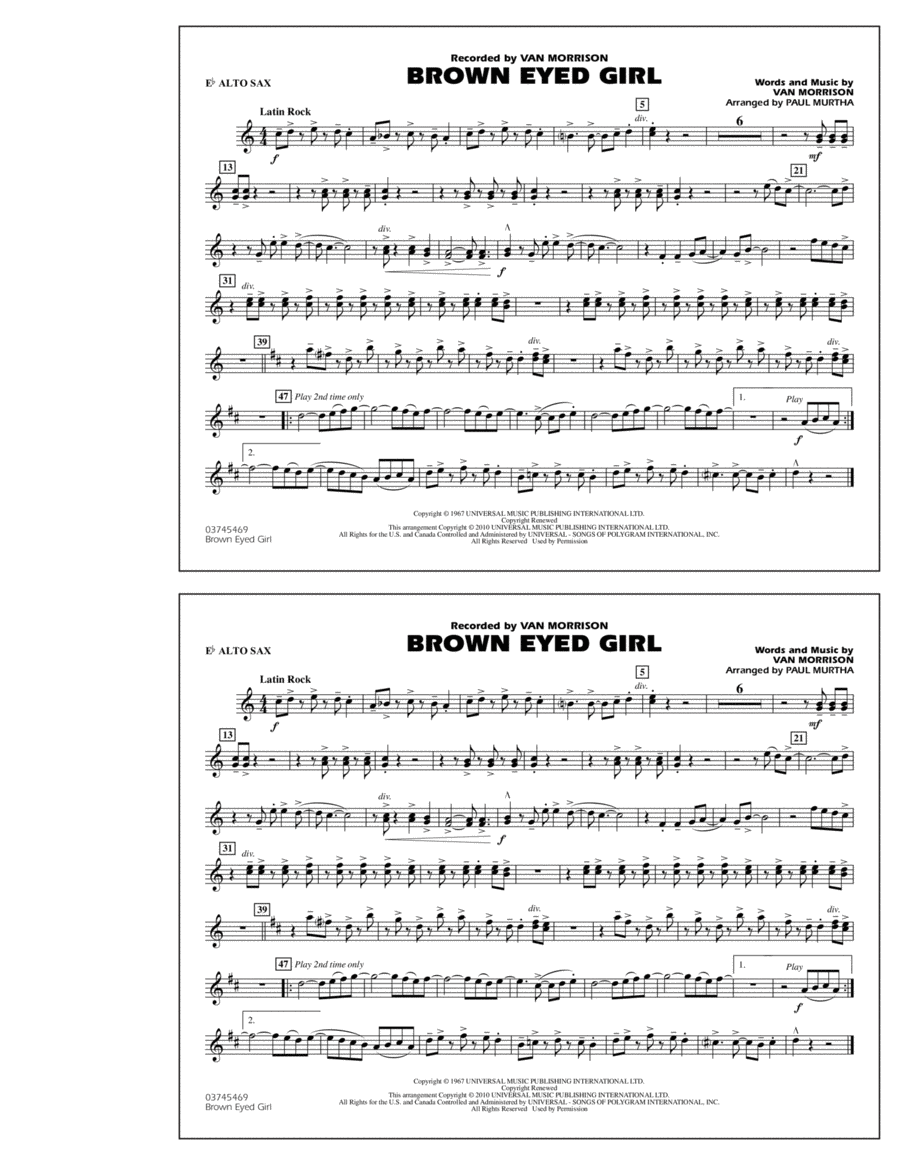 Brown Eyed Girl - Eb Alto Sax Marching Band scores gallery preview page 1